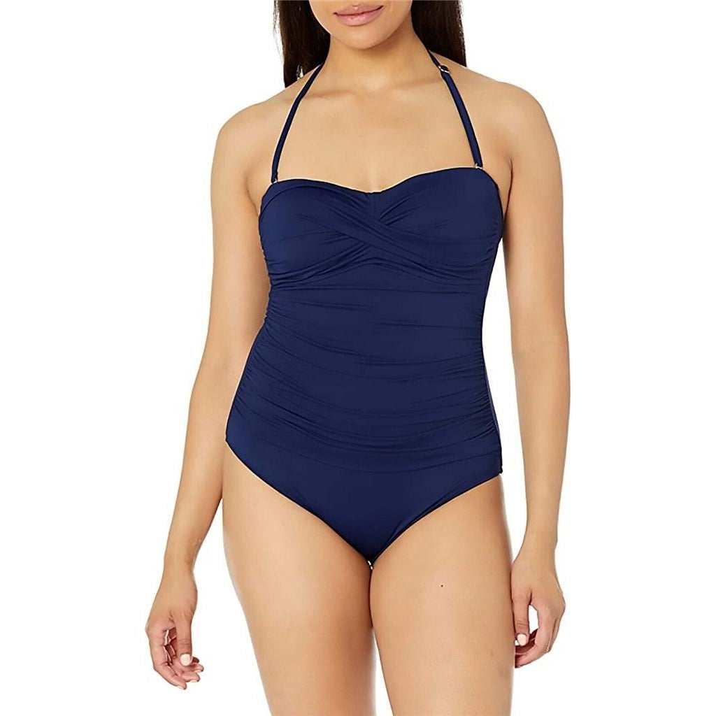 Anne Cole Women's Twist Front Ruched One Piece Swimsuit Blue