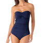 Anne Cole Women's Twist Front Ruched One Piece Swimsuit Blue