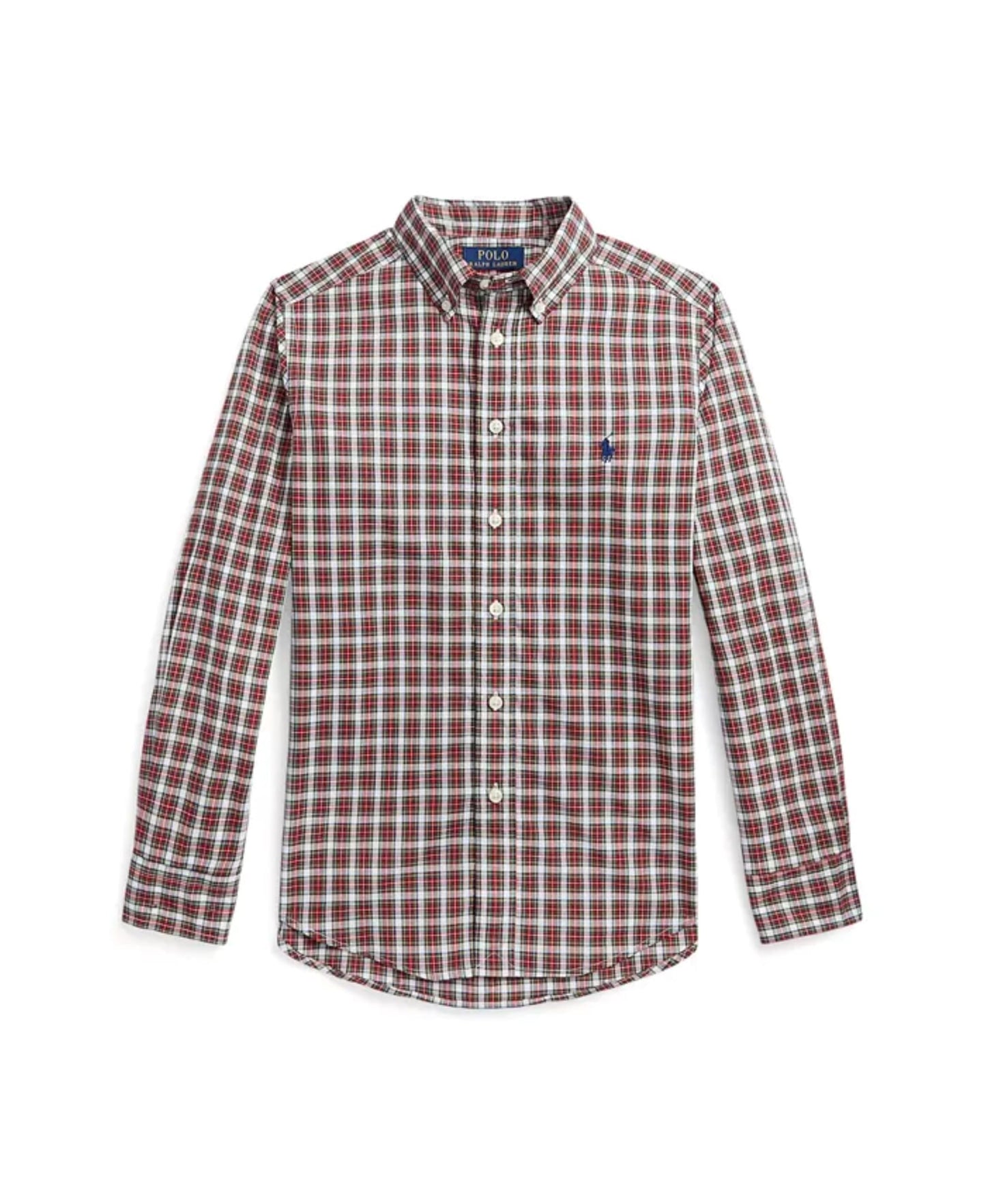 Polo Ralph Lauren Boys Plaid Cotton Long Sleeve Button Down Shirt Red Size 14/16