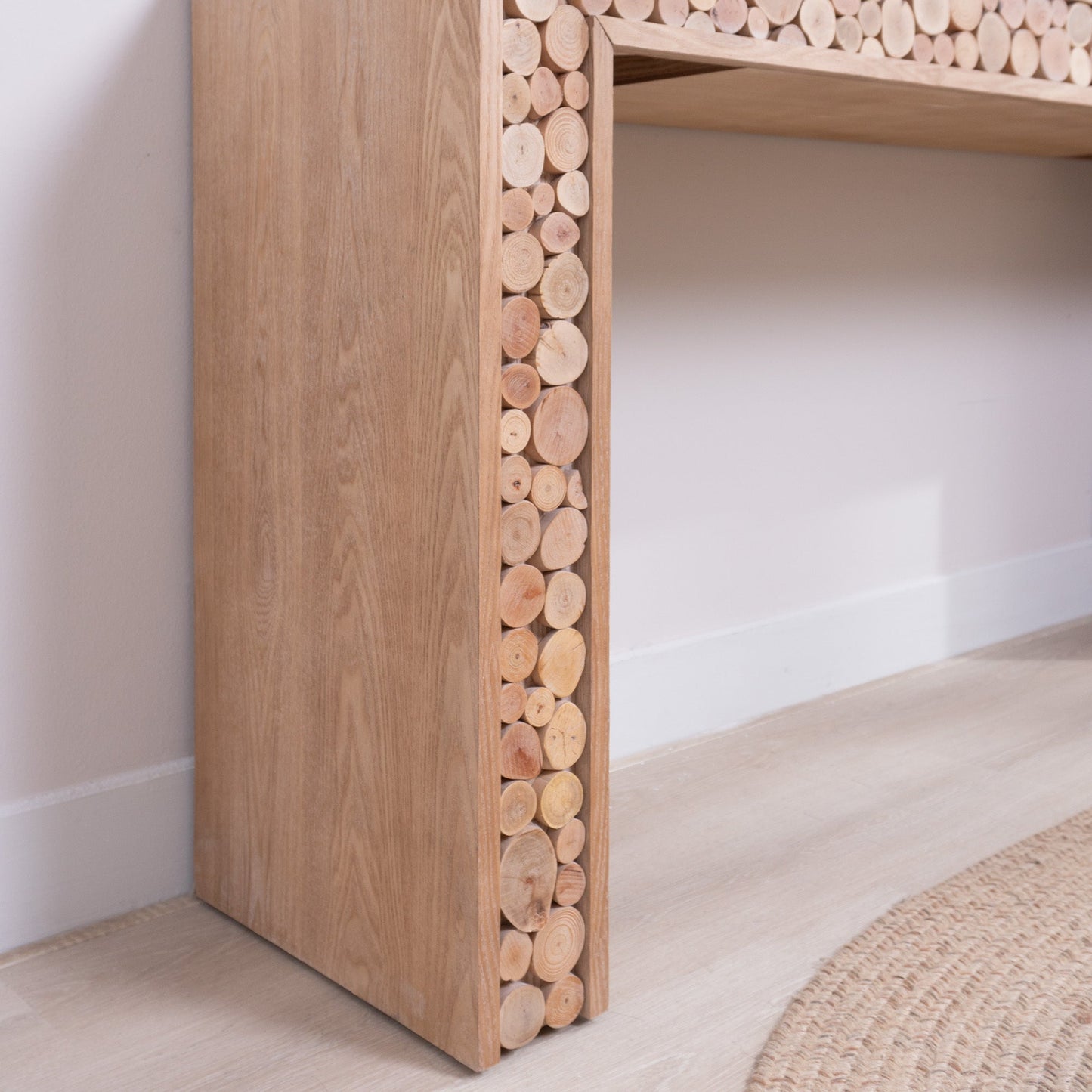 Rustic Wood Console Table with Natural Log Accents – 62" Entryway Table