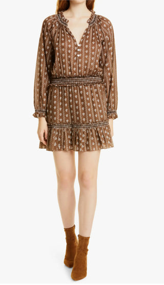 Veronica Beard Espie Floral Long Sleeve Cotton Dress in Hazel Multi Size X-Large