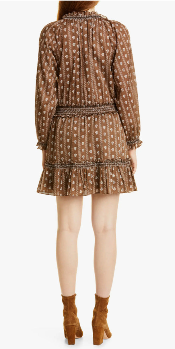 Veronica Beard Espie Floral Long Sleeve Cotton Dress in Hazel Multi Size X-Large