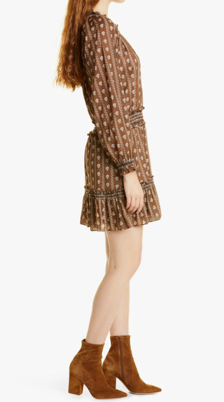 Veronica Beard Espie Floral Long Sleeve Cotton Dress in Hazel Multi Size X-Large