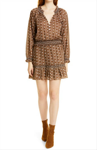 Veronica Beard Espie Floral Long Sleeve Cotton Dress in Hazel Multi Size X-Large