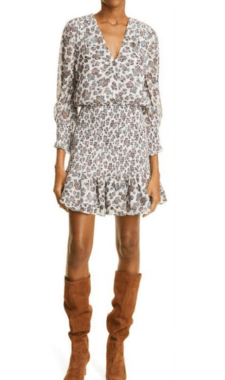 Veronica Beard Women's Saera Floral Print Smocked Chiffon Minidress Size 2