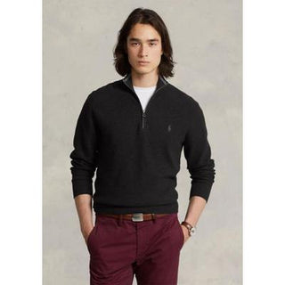 Ralph Lauren Men's Mesh Knit Cotton 1/4 Zip Sweater Black Size X-Large