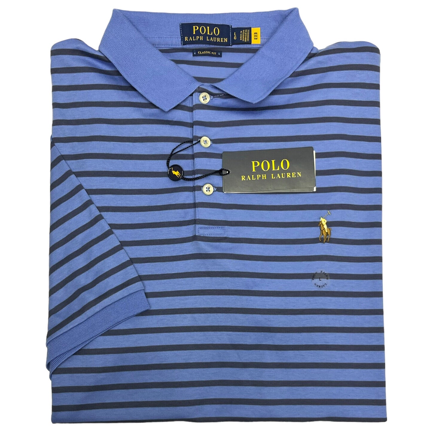 Ralph Lauren Men's Classic Fit Striped Soft Cotton Polo Shirt Blue Size X-Large