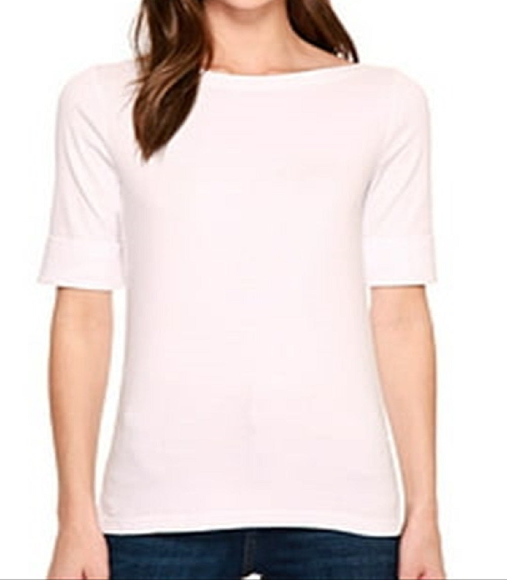 Ralph Lauren Women's Stretch Cotton Boat Neck Tee Pink Size Medium