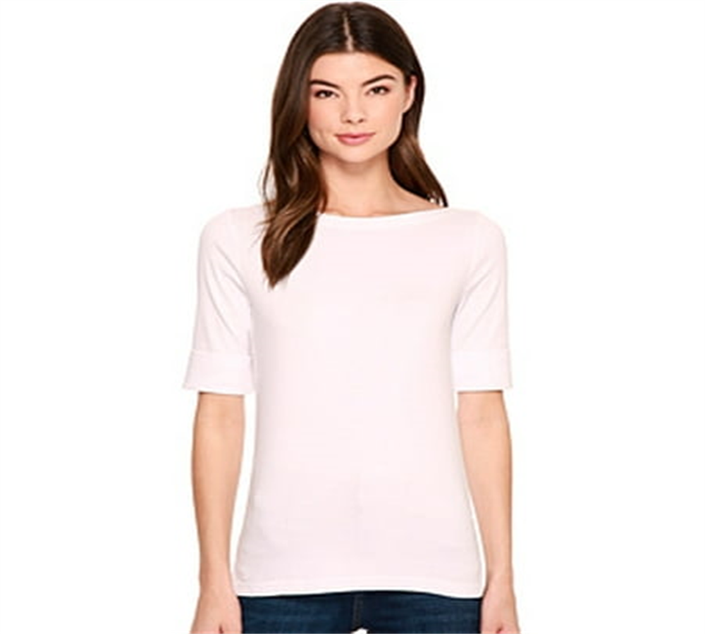Ralph Lauren Women's Stretch Cotton Boat Neck Tee Pink Size Medium
