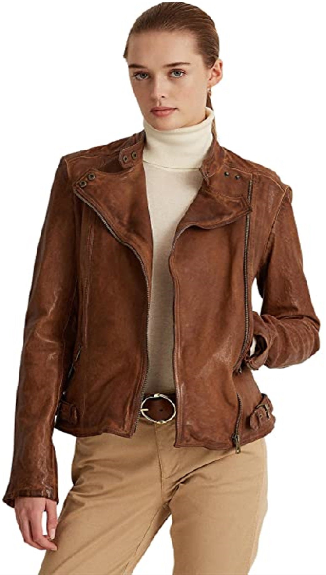 Ralph Lauren Women's Tumbled Leather Jacket Brown Size 12