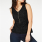Thalia Sodi Women's Lace Zipper Front Top Black Size X-Large