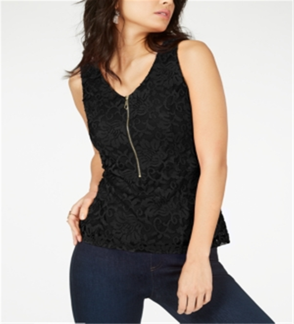 Thalia Sodi Women's Lace Zipper Front Top Black Size X-Large
