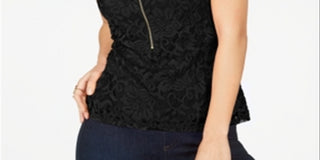 Thalia Sodi Women's Lace Zipper Front Top Black Size X-Large