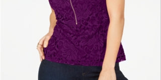 Thalia Sodi Women's Lace Zipper Front Top Purple Size X-Large