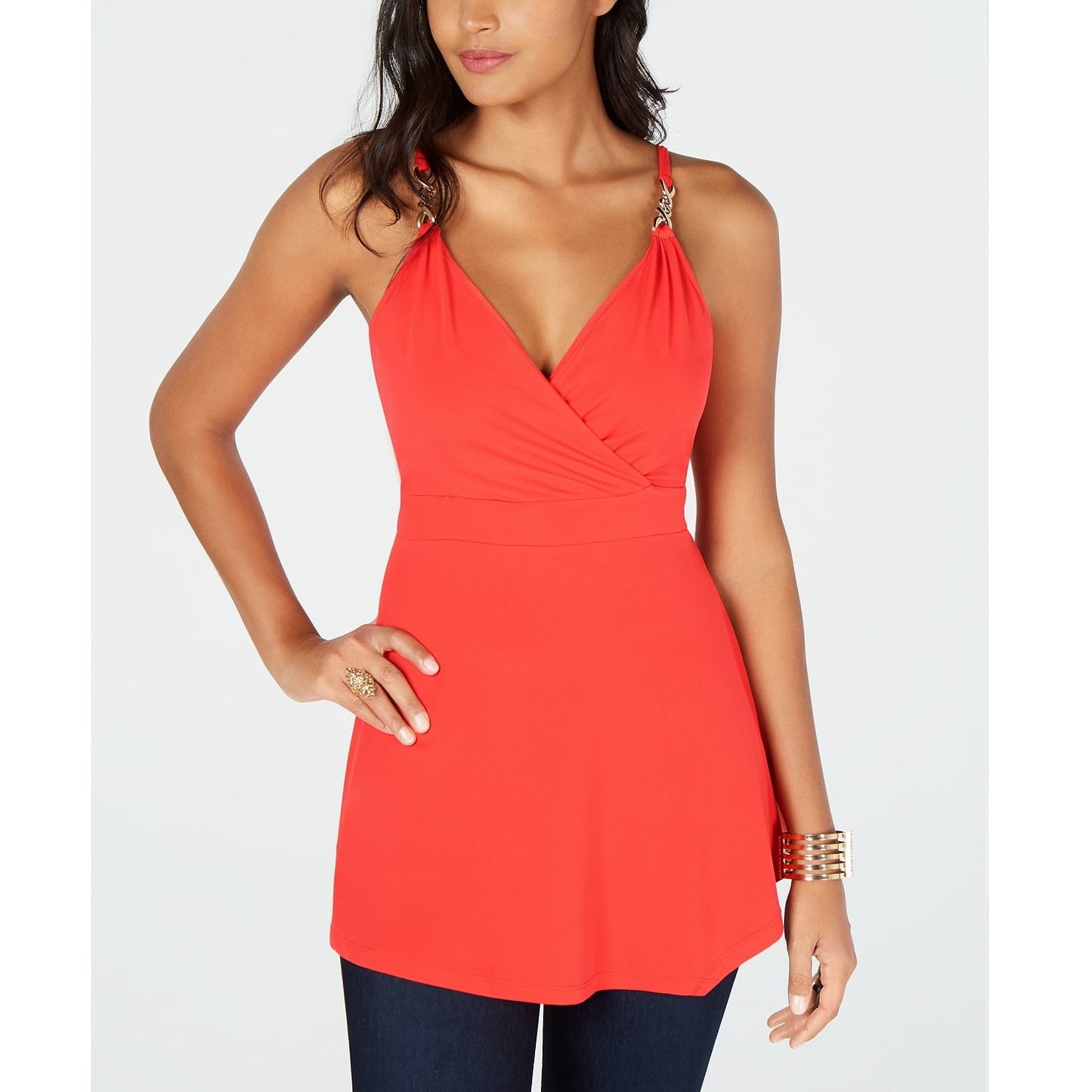Thalia Sodi Women's Surplice Neck Sleeveless Top Orange