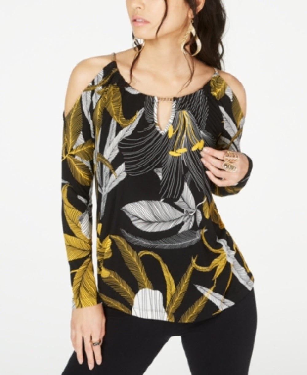 Thalia Sodi Women's Cold Shoulder Keyhole Top Black