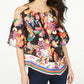 Thalia Sodi Women's Chain Neck Printed Blouse Top Black Size Medium