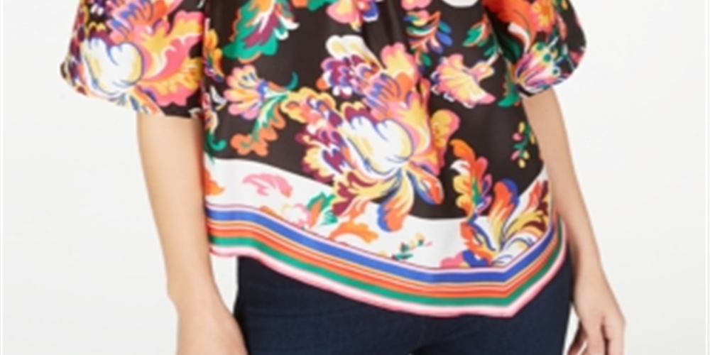 Thalia Sodi Women's Chain Neck Printed Blouse Top Black Size Medium