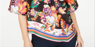 Thalia Sodi Women's Chain Neck Printed Blouse Top Black Size Medium