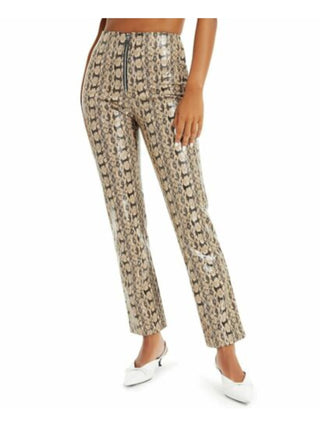 Danielle Bernstein Women's Zippered Animal Print High Waist Pants Beige Size 0