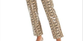 Danielle Bernstein Women's Zippered Animal Print High Waist Pants Beige Size 0