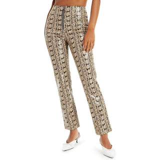 Danielle Bernstein Women's Animal Print Straight Leg Straight Leg Pants Brown Size 4