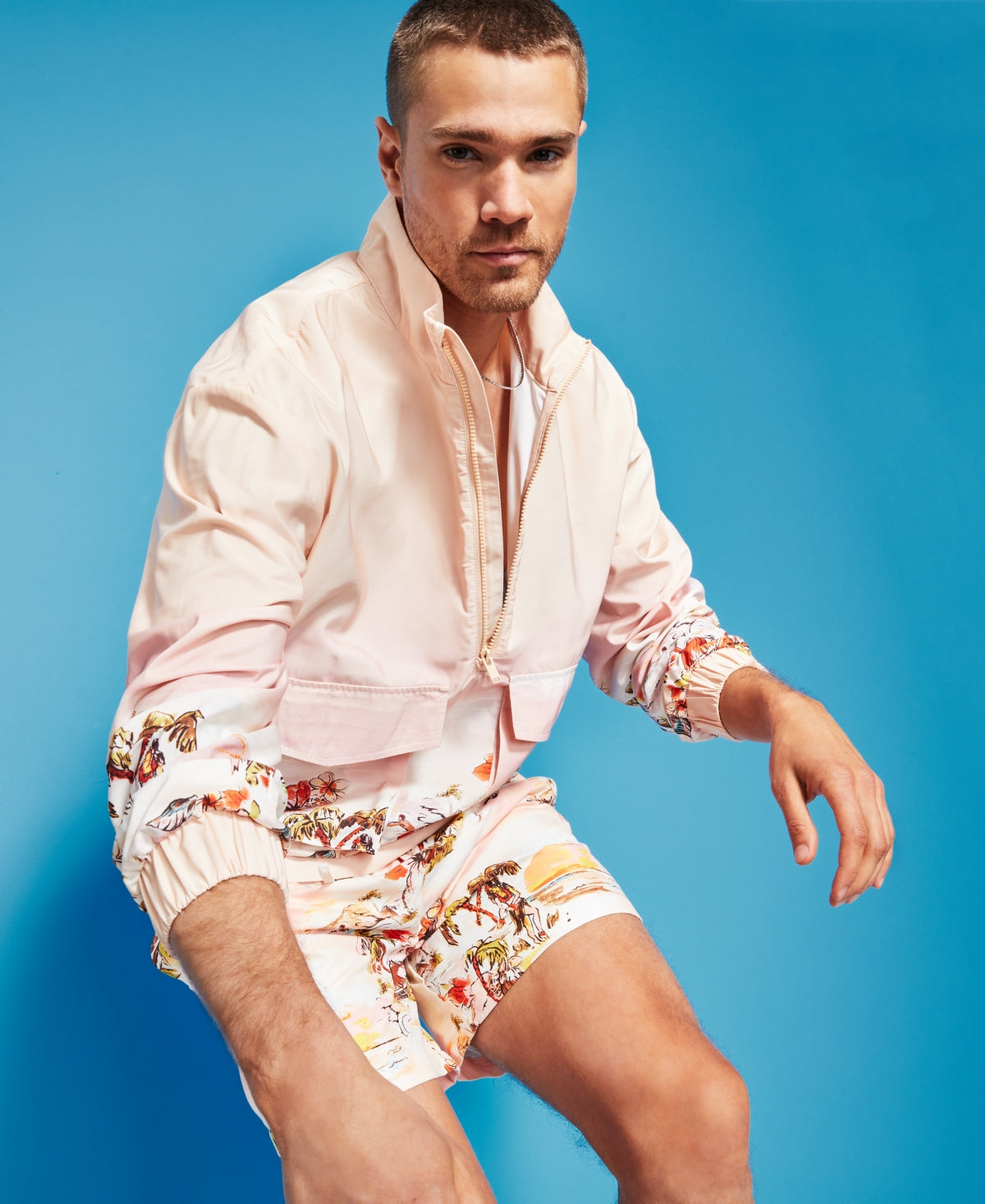 Royalty by Maluma Men's Relaxed Fit Printed Half Zip Jacket Orange Size Large