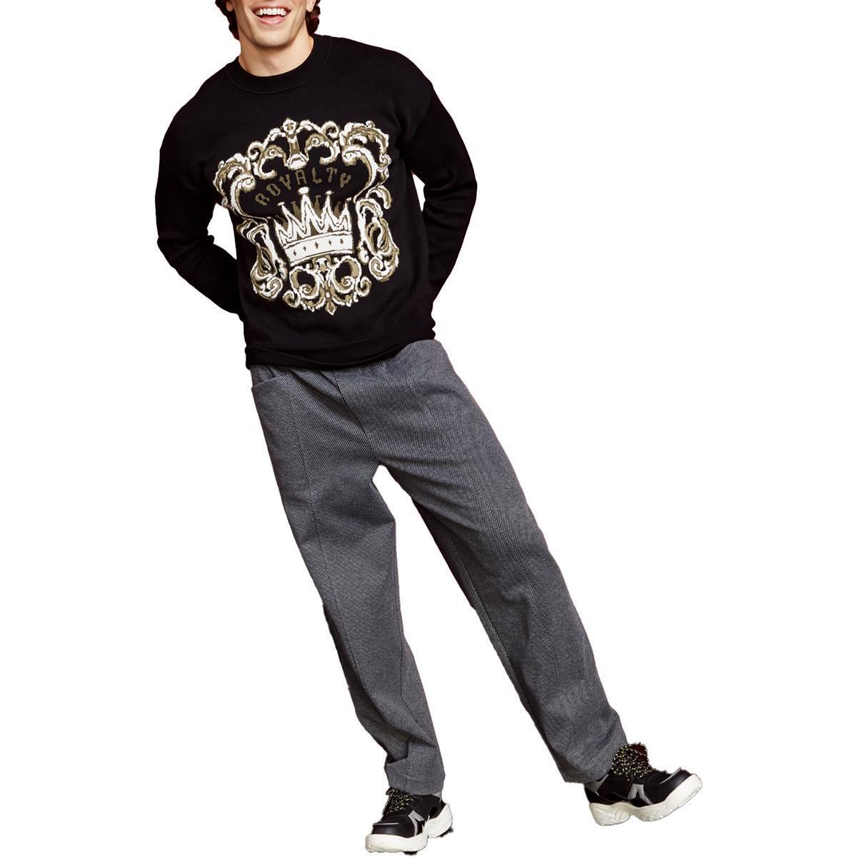 Royalty by Maluma Men's Relaxed Fit Birdseye Jacquard Logo Sweater Black Size Large