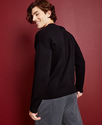 Royalty by Maluma Men's Relaxed Fit Birdseye Jacquard Logo Sweater Black Size Large