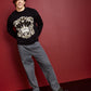 Royalty by Maluma Men's Relaxed Fit Birdseye Jacquard Logo Sweater Black Size Large