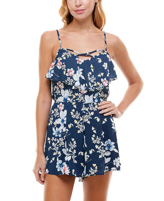 Trixxi Junior's Popover Cross Front Romper Blue Size Large