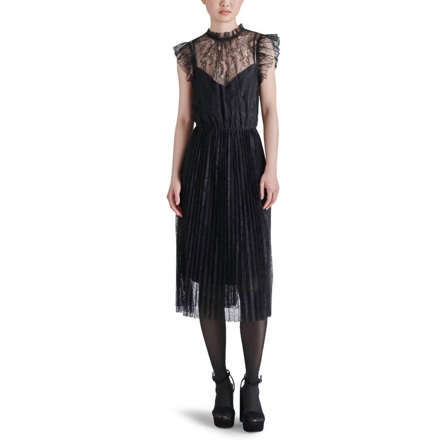 Steve Madden - Izzo Pleated Ruffle Lace Midi Dress
