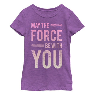 Star Wars Girl's May the Force Be With You Lightsaber Graphic Tee Purple Size X-Large