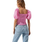 Daydreamer Women's Pink Puff Sleeve Smocked Top Size Small