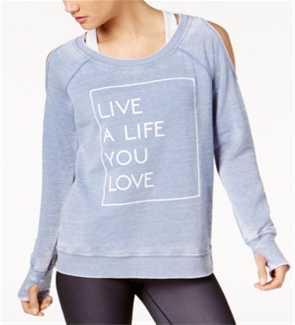 ID Ideology Women's Graphic Cold Shoulder Top Blue