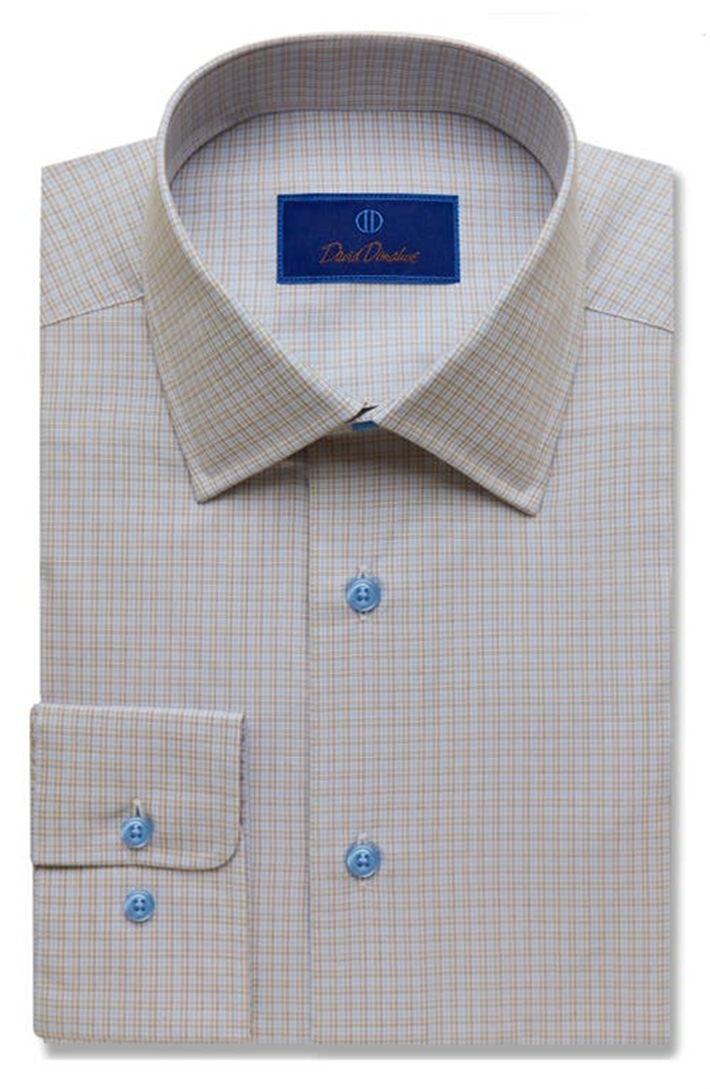 David Donahue Fine Check Dress Shirt, Dune - Size 16.5 32