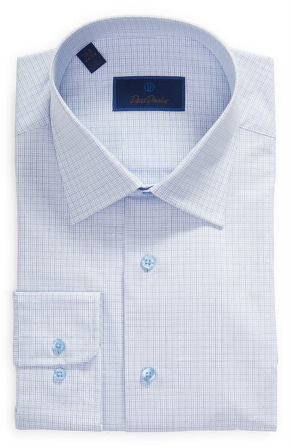 David Donahue Regular Fit Fine Check Dress Shirt In Blue Size 16.5 - 32