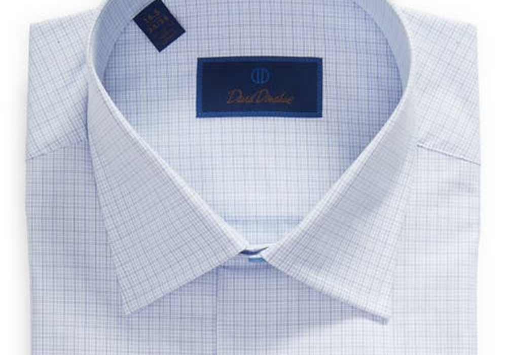 David Donahue Regular Fit Fine Check Dress Shirt In Blue Size 16.5 - 32