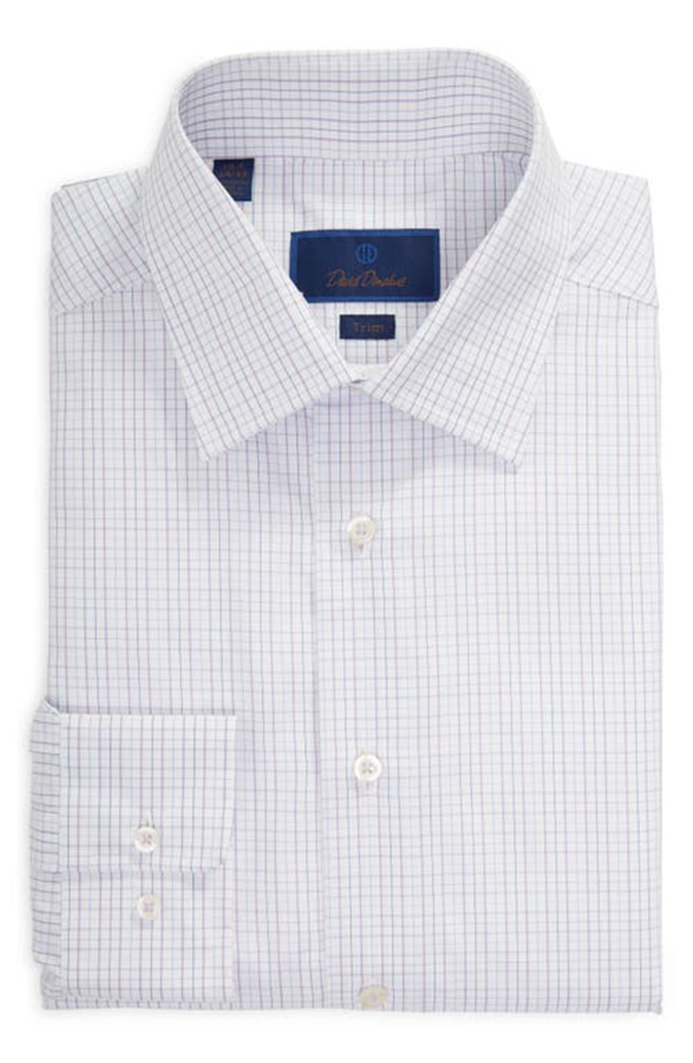 David Donahue Trim Fit Check Dress Shirt In White/Lilac Size 16.5 - 34