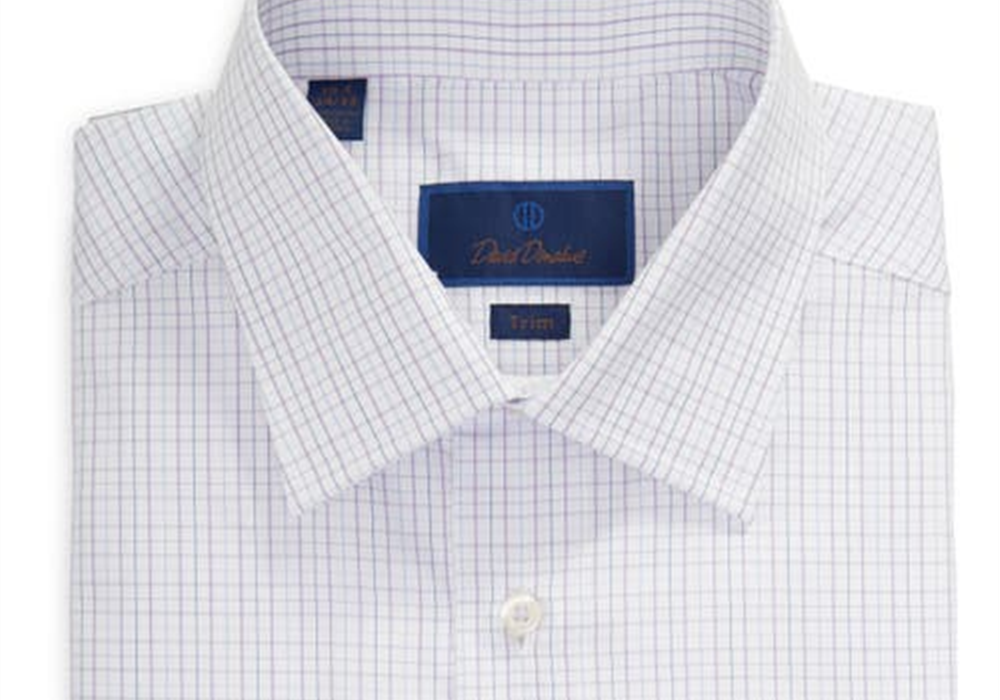 David Donahue Trim Fit Check Dress Shirt In White/Lilac Size 16.5 - 34