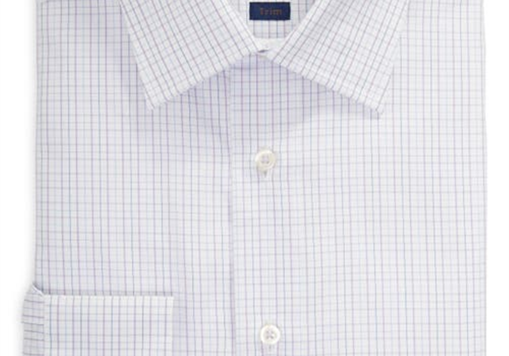 David Donahue Trim Fit Check Dress Shirt In White/Lilac Size 16.5 - 34
