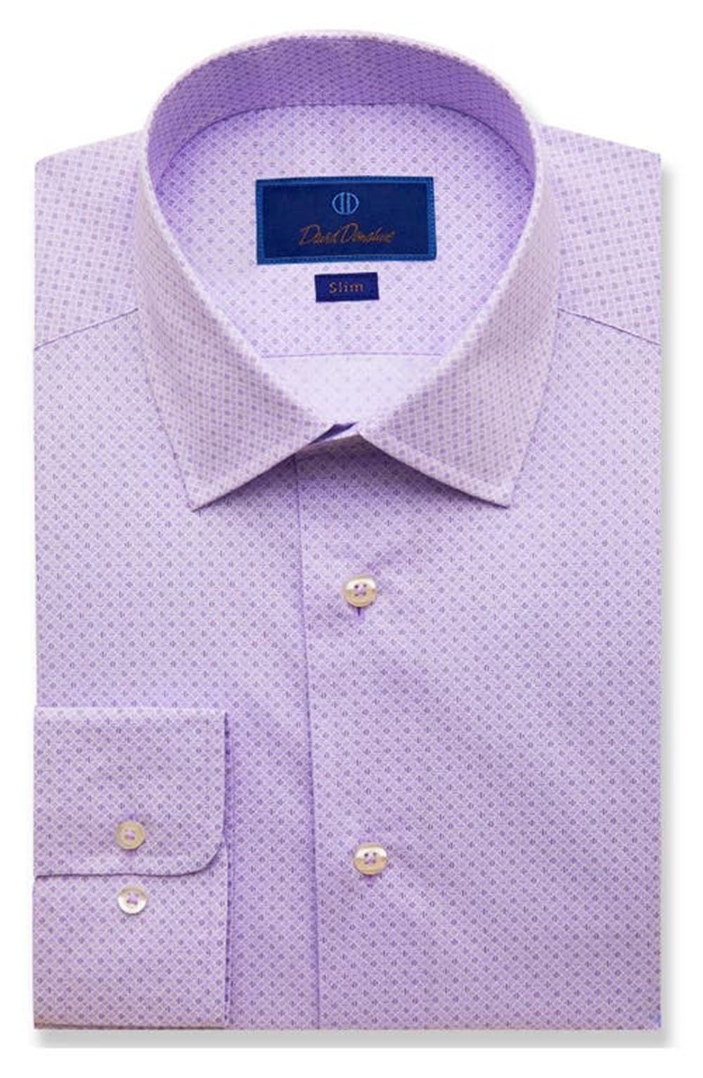 David Donahue Slim Fit Lilac Geo Print Dress Shirt Size 16.5 - 32