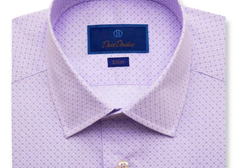 David Donahue Slim Fit Lilac Geo Print Dress Shirt Size 16.5 - 32