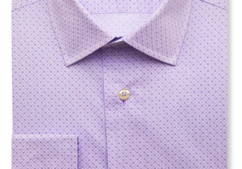 David Donahue Slim Fit Lilac Geo Print Dress Shirt Size 16.5 - 32