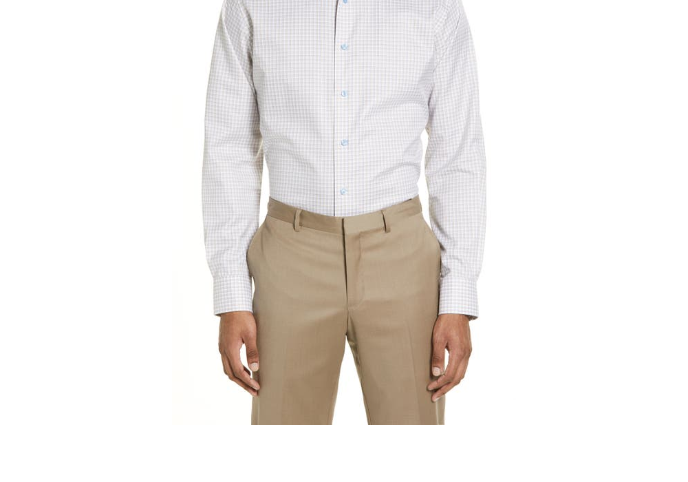 David Donahue Men's White/Dune Trim Fit Dress Shirt Size 15.5 - 32