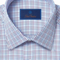 David Donahue Regular Fit Tattersall Cotton Dress Shirt In Blue/Purple/White Size 16 - 34
