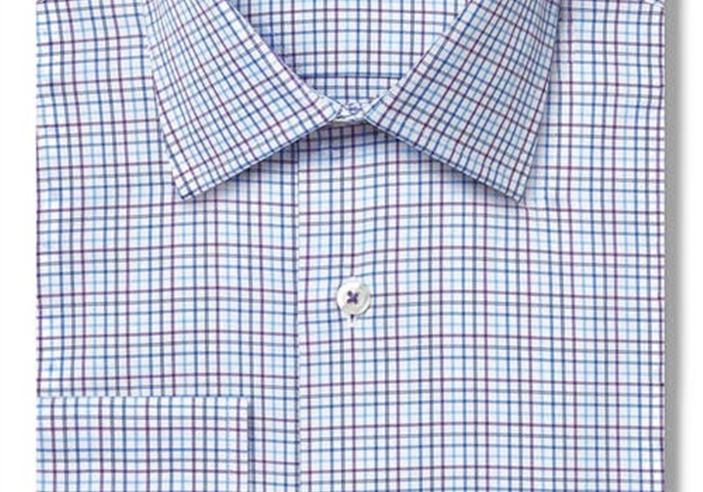David Donahue Regular Fit Tattersall Cotton Dress Shirt In Blue/Purple/White Size 16 - 34