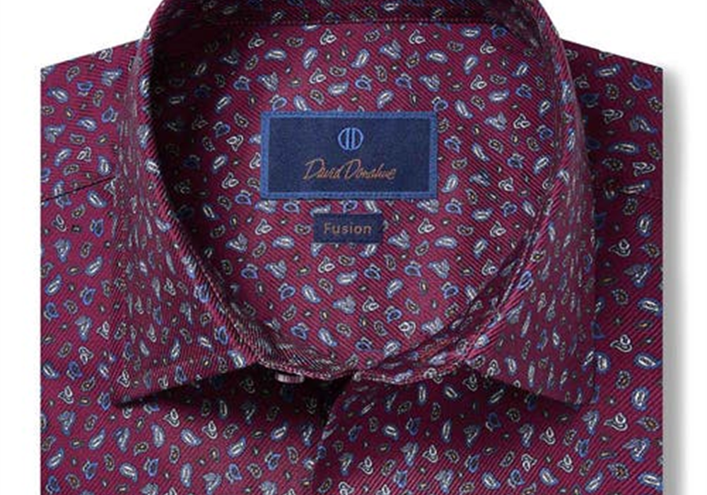 David Donahue Size 16 Wine Mini Paisley Dress Shirt