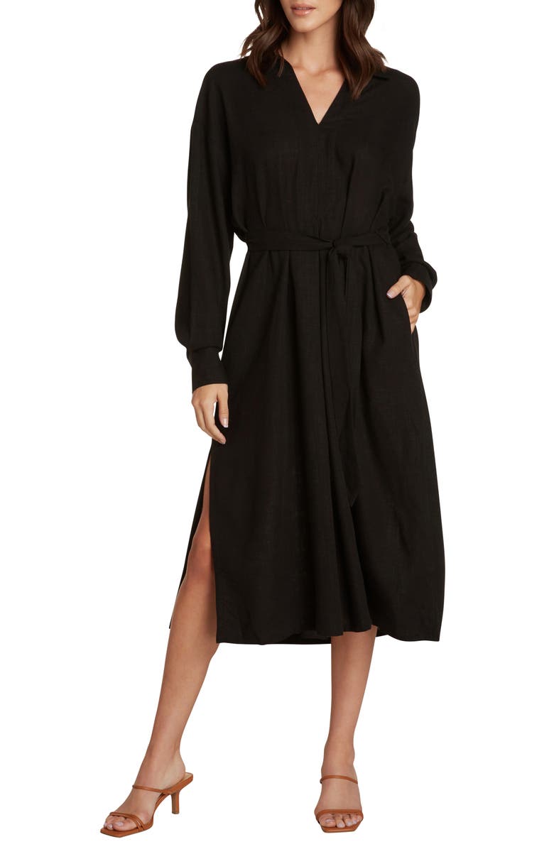 willow-nadine-womens-black-long-sleeve-midi-shirtdress-size-medium