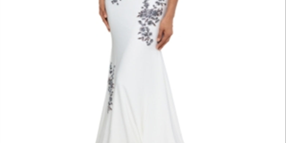 XSCAPE Women's Embroidered Gown White Size 10
